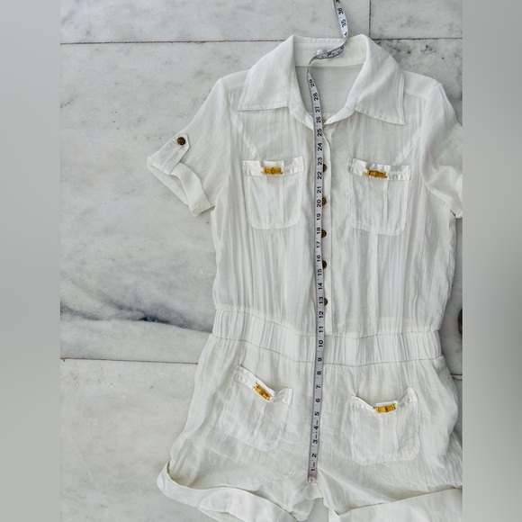 Lucy Paris Romper Shorts White Sheer Short Sleeve Women L Beach Coastal Resort - Picture 9 of 12